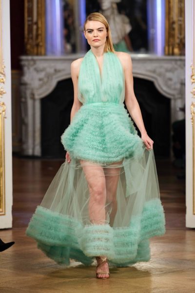 abito alta moda verde acqua tulle